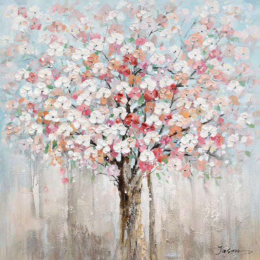 Hand-painted Art "Romantic flower tree" painting on canvas original, Wall art for living room, bedroom, office - Wrapped Canvas Painting