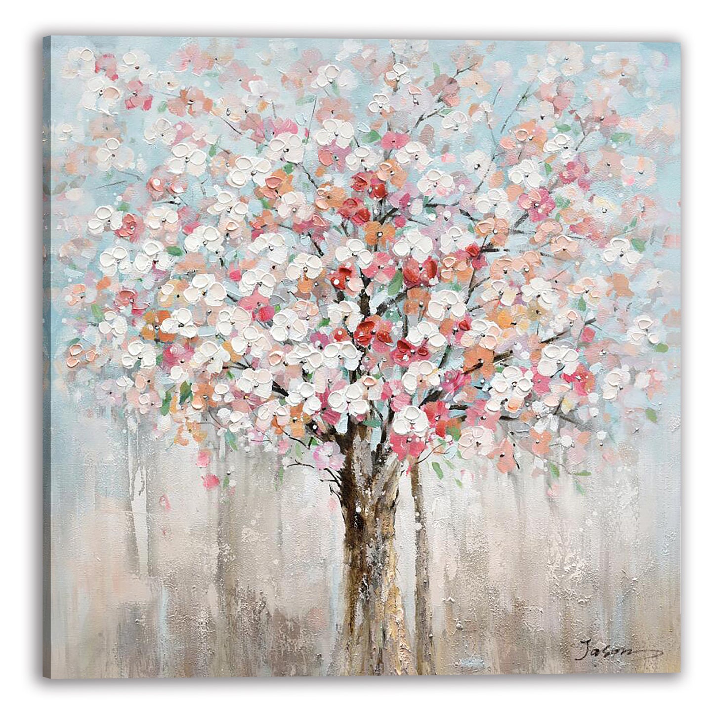 Hand-painted Art "Romantic flower tree" painting on canvas original, Wall art for living room, bedroom, office - Wrapped Canvas Painting