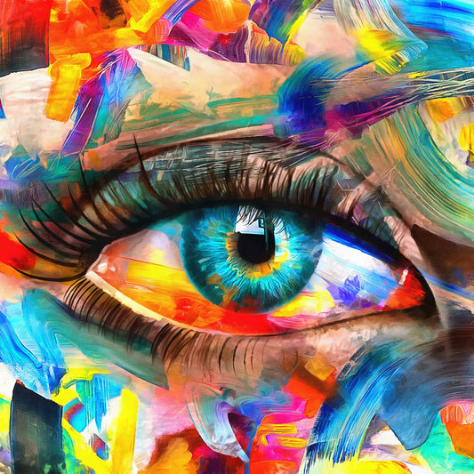 Custom Hand Painted "Colorful Big Eye" Oil on Canvas Original Art, Canvas Wall Art - Wrapped Canvas Painting