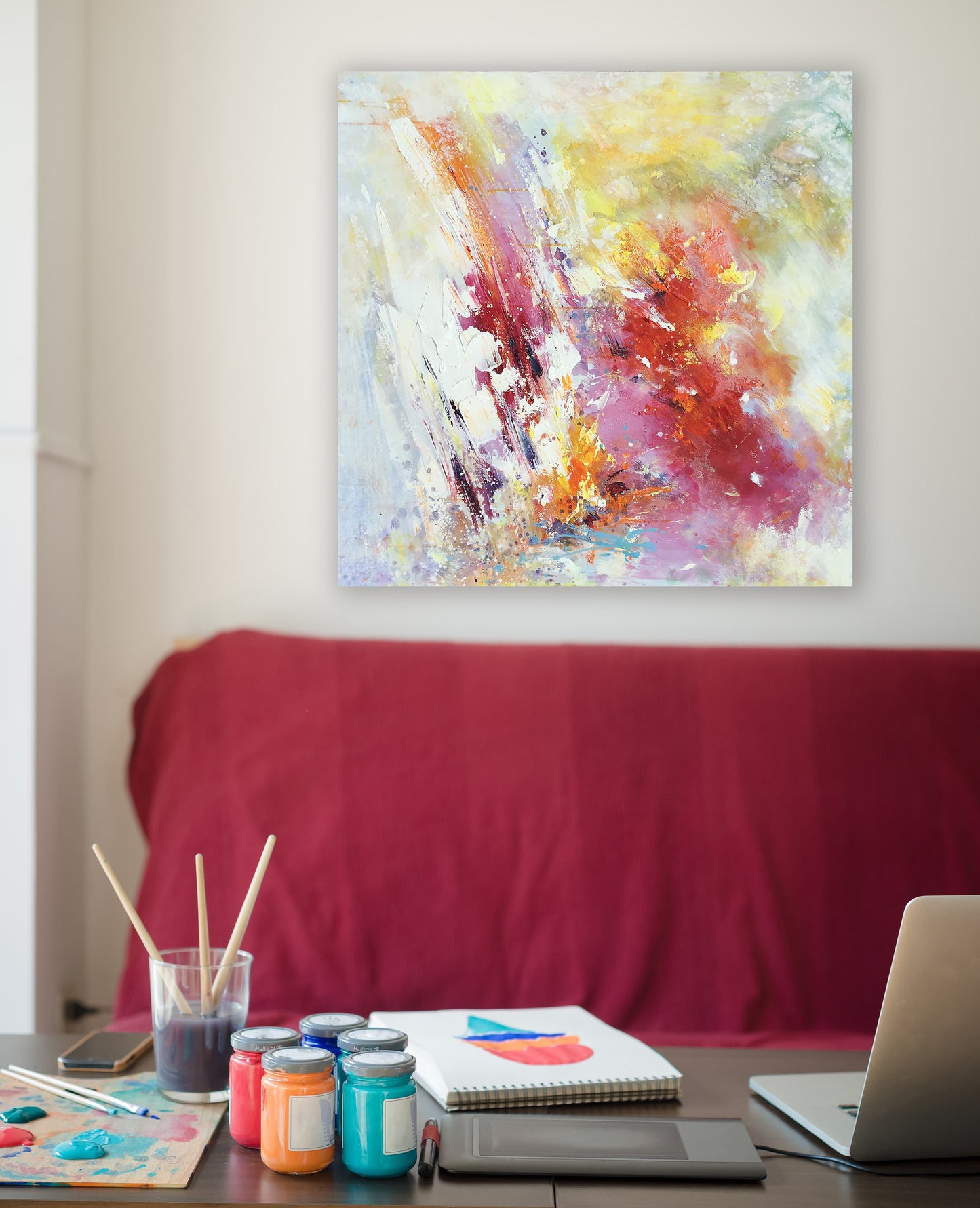 Hand-painted "Abstract Colorful Waterfall" Oil painting original Art, Canvas wall art for living room, entryway - Wrapped Canvas Painting