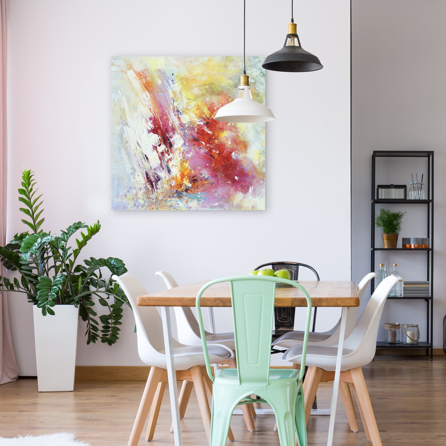 Hand-painted "Abstract Colorful Waterfall" Oil painting original Art, Canvas wall art for living room, entryway - Wrapped Canvas Painting