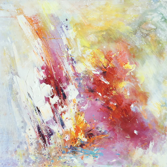 Hand-painted "Abstract Colorful Waterfall" Oil painting original Art, Canvas wall art for living room, entryway - Wrapped Canvas Painting