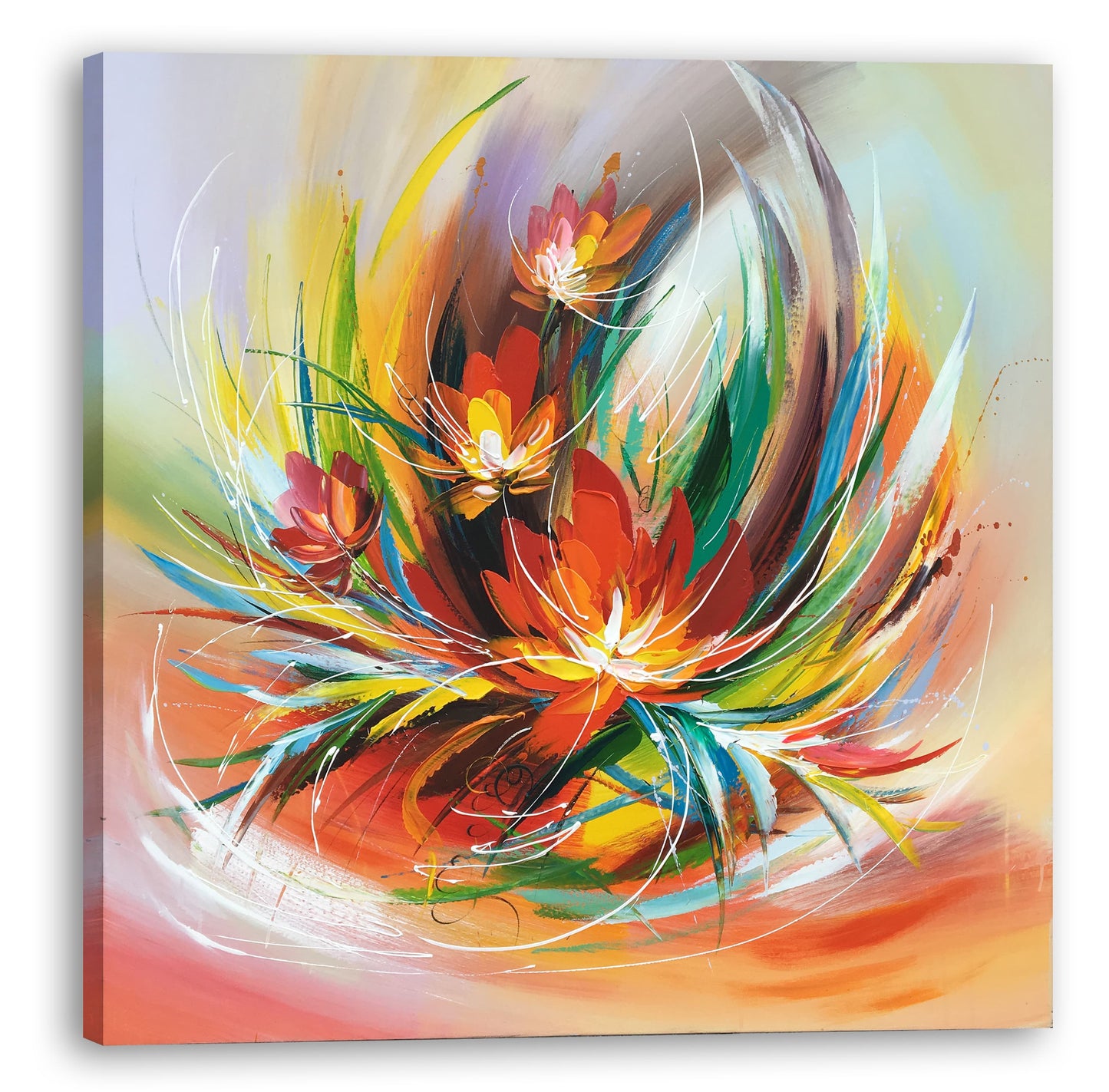 Hand-painted Art "Abstract Flowers" painting on canvas original, Canvas Wall Art for living room, bedroom, bar - Wrapped Canvas Painting