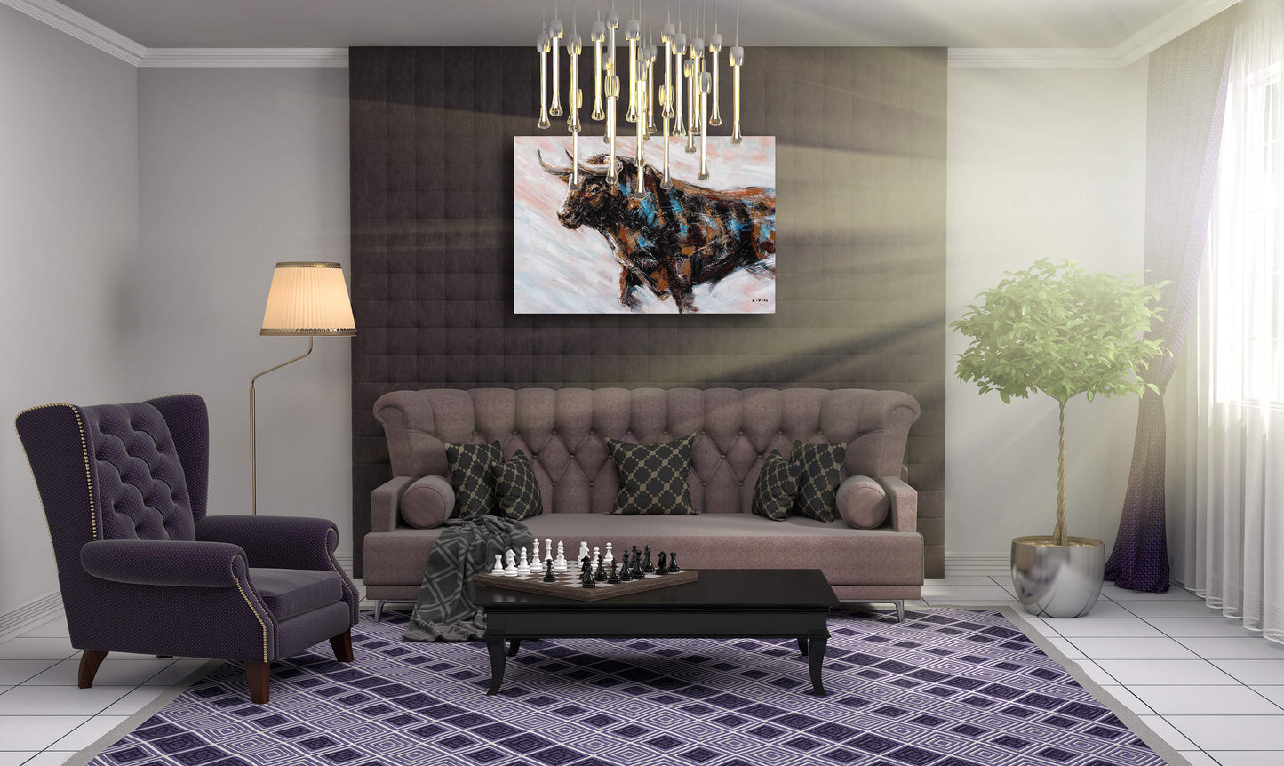 "Charging Bull Oil Painting" Hand Painted on Wrapped Canvas