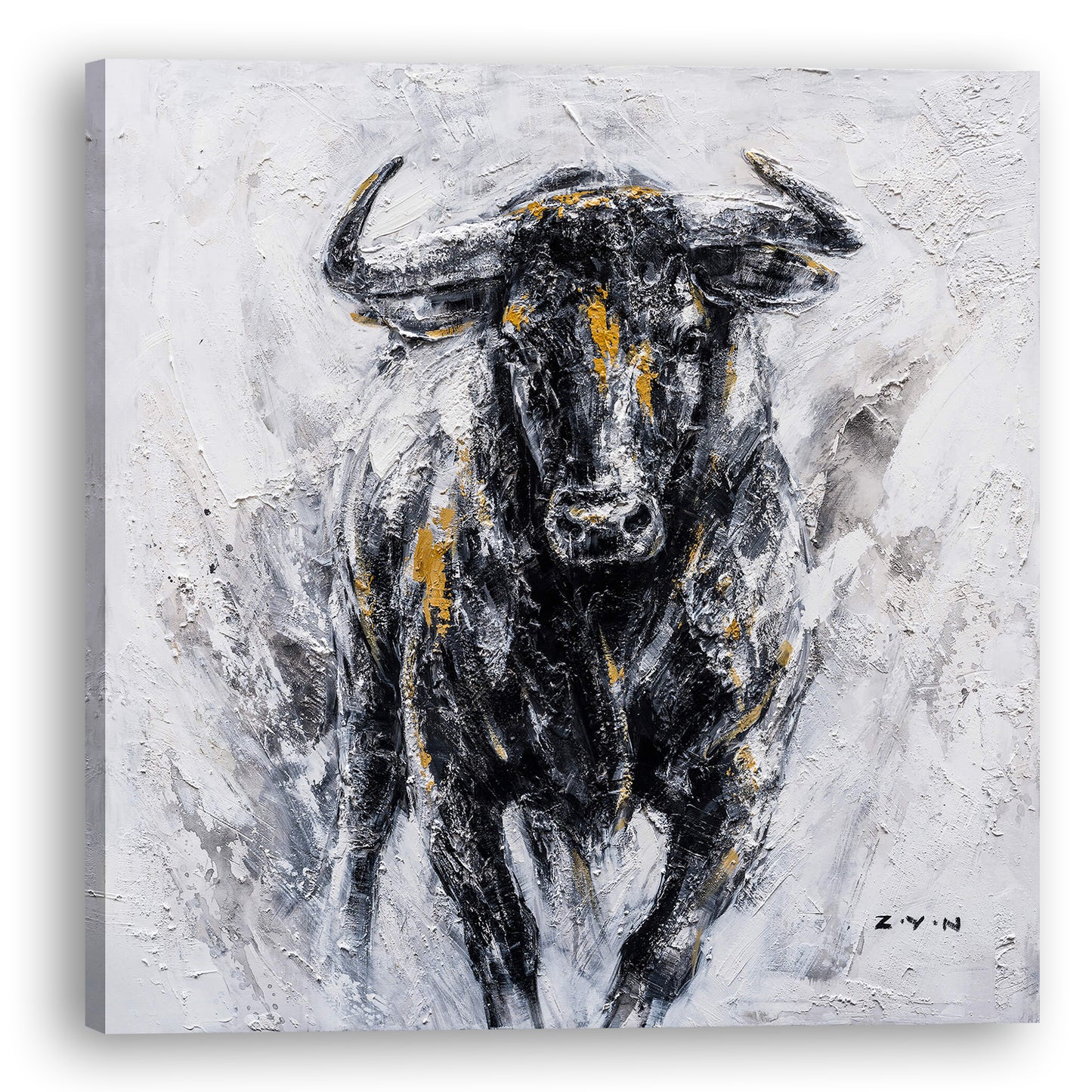 "Fearless Bull Oil Painting" Hand Painted On Wrapped Canvas