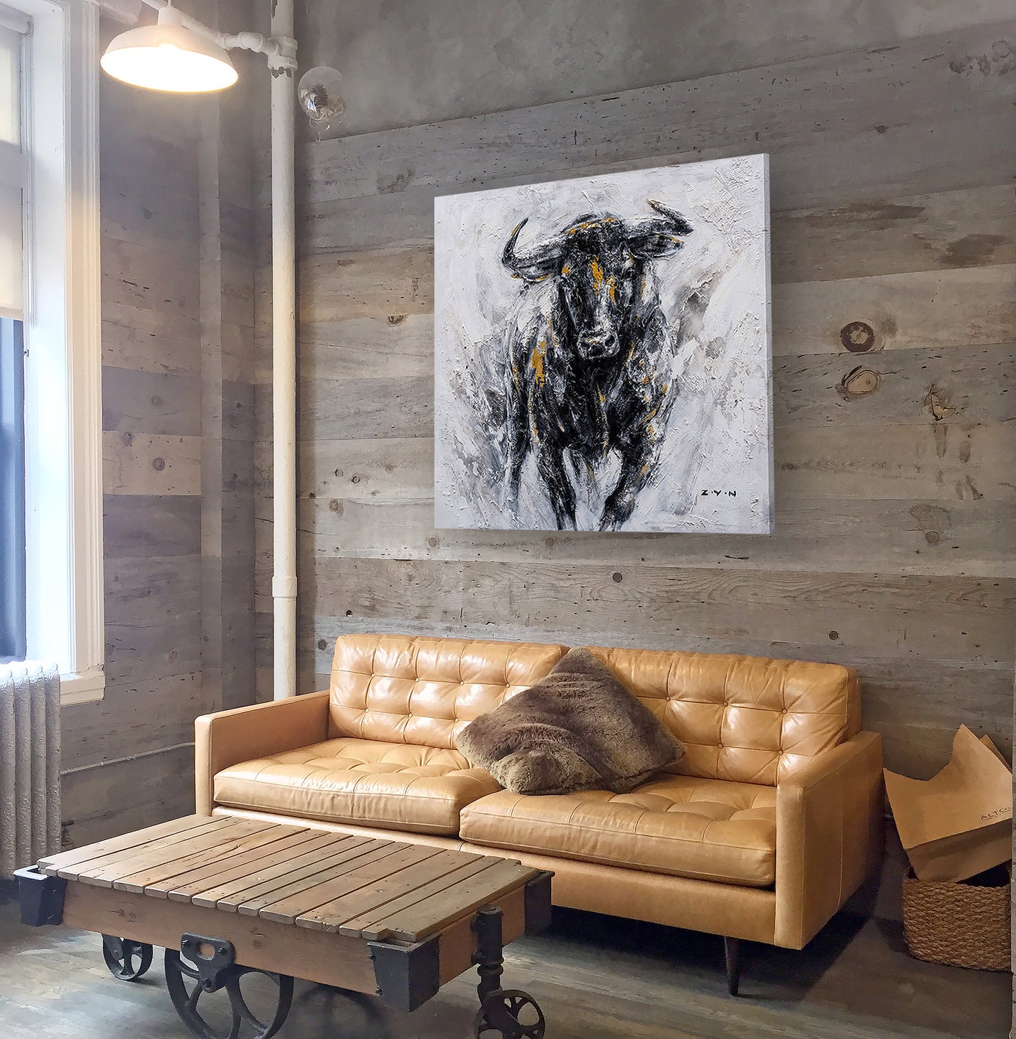 "Fearless Bull Oil Painting" Hand Painted On Wrapped Canvas