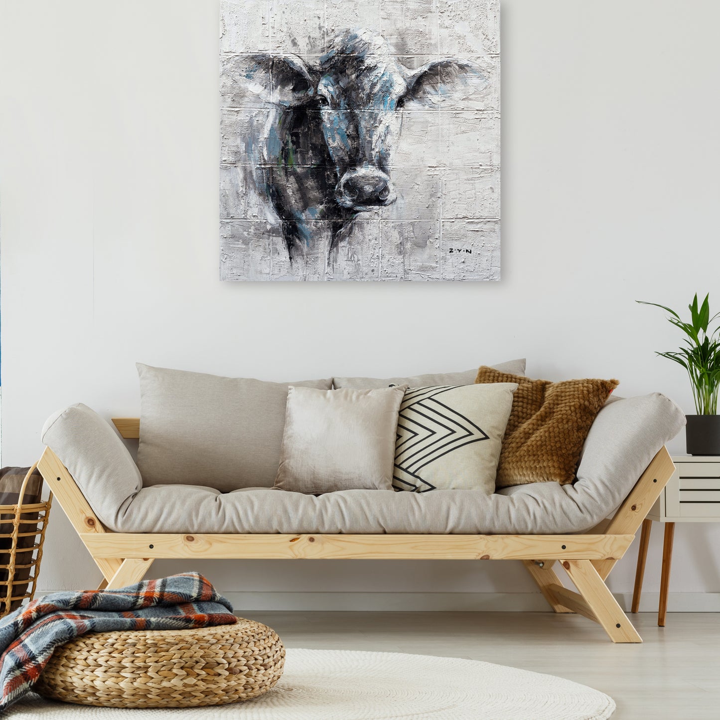 "Mysterious Cow Hand Painted" Canvas Artwork