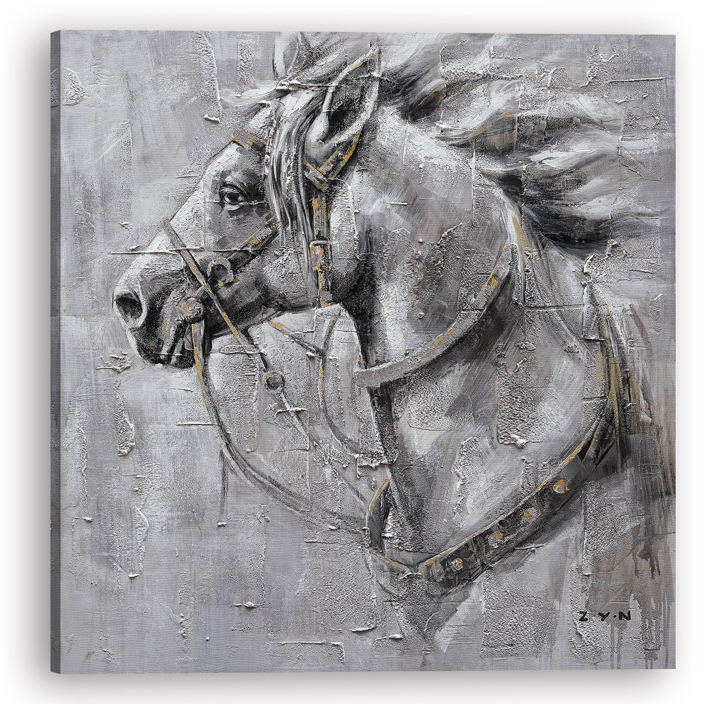 Hand-painted art "An Iron Horse" Oil Painting on Wrapped Canvas