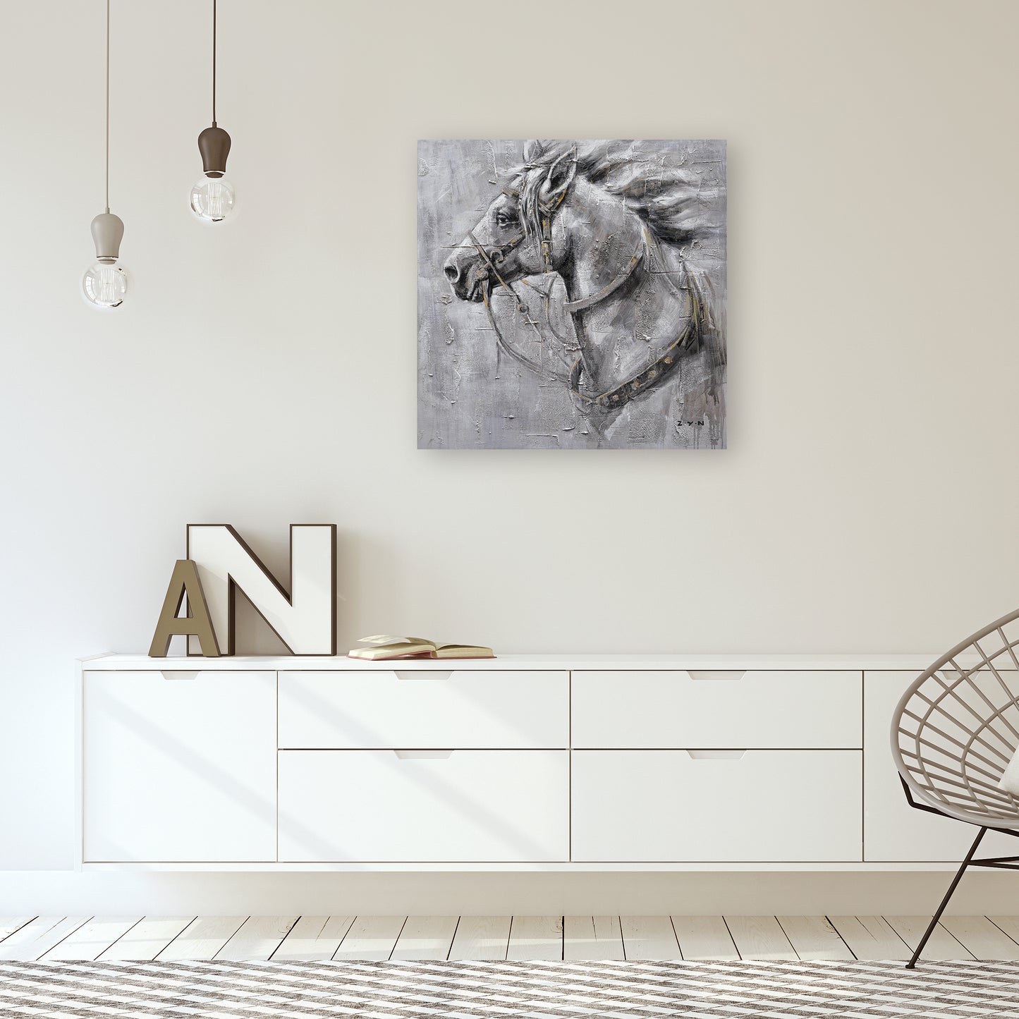 Hand-painted art "An Iron Horse" Oil Painting on Wrapped Canvas