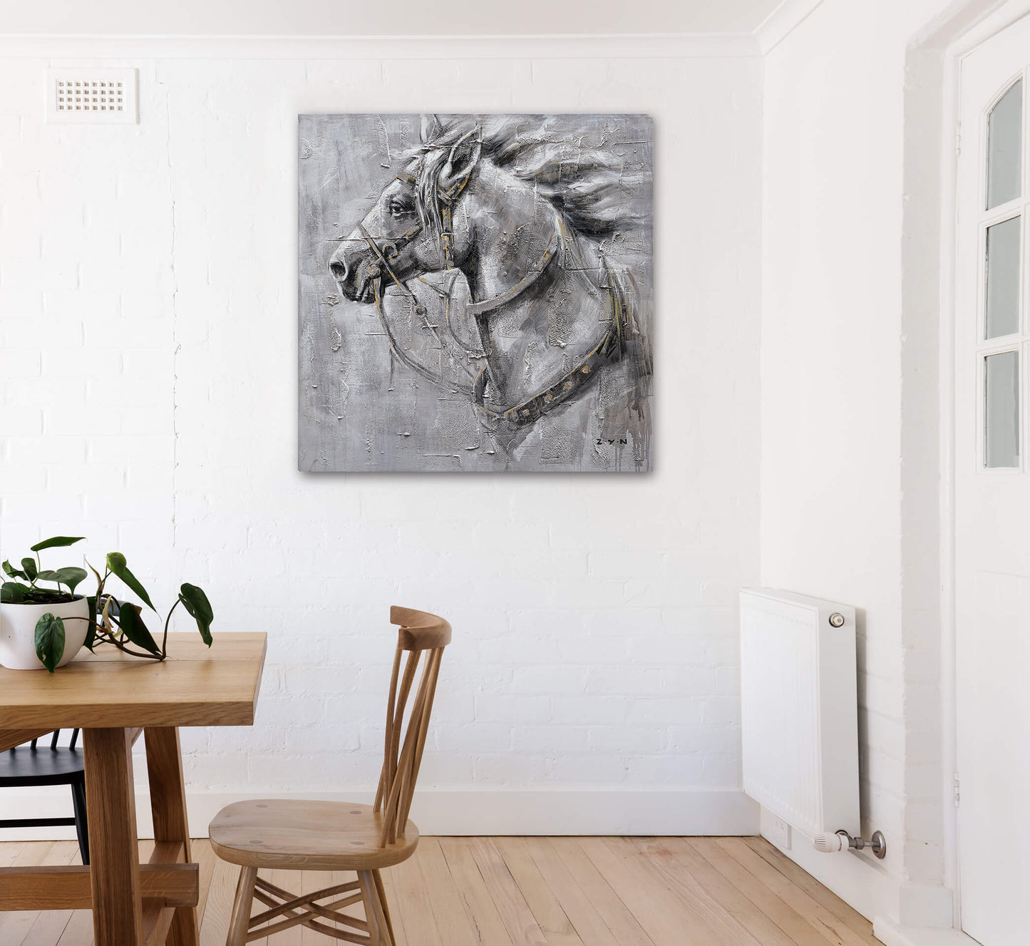 Hand-painted art "An Iron Horse" Oil Painting on Wrapped Canvas