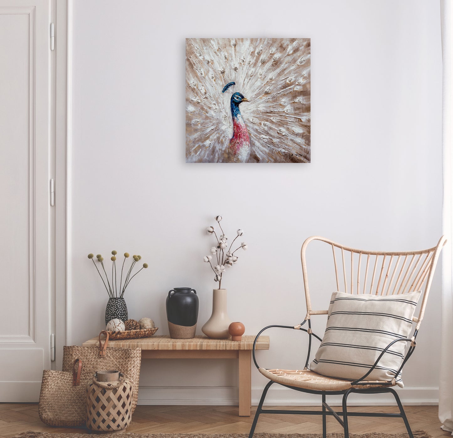 "The Curious Peacock" Hand Painted on Wrapped Canvas