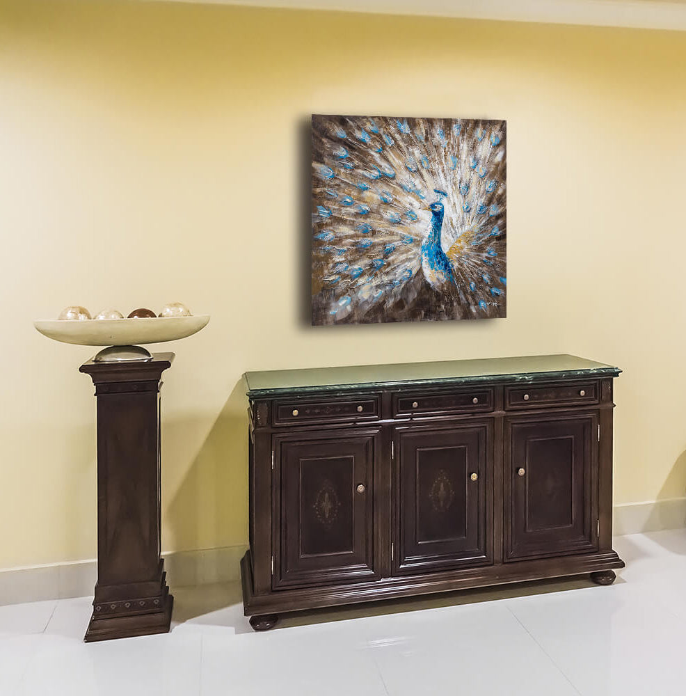 "The Shining Peacock" Hand Painted on Wrapped Canvas