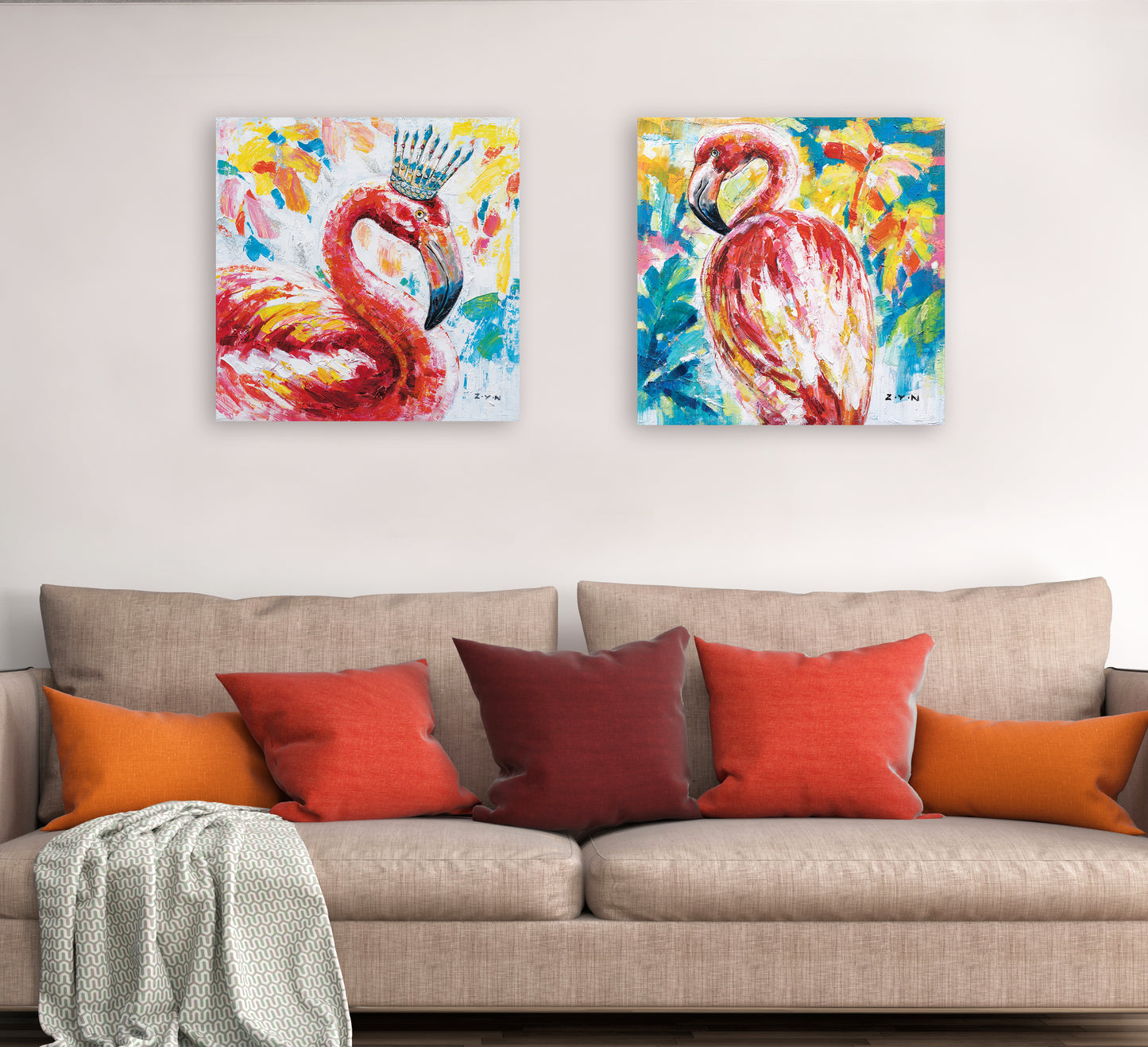 "The Colorful Flamingo" Oil Painting on Wrapped Canvas