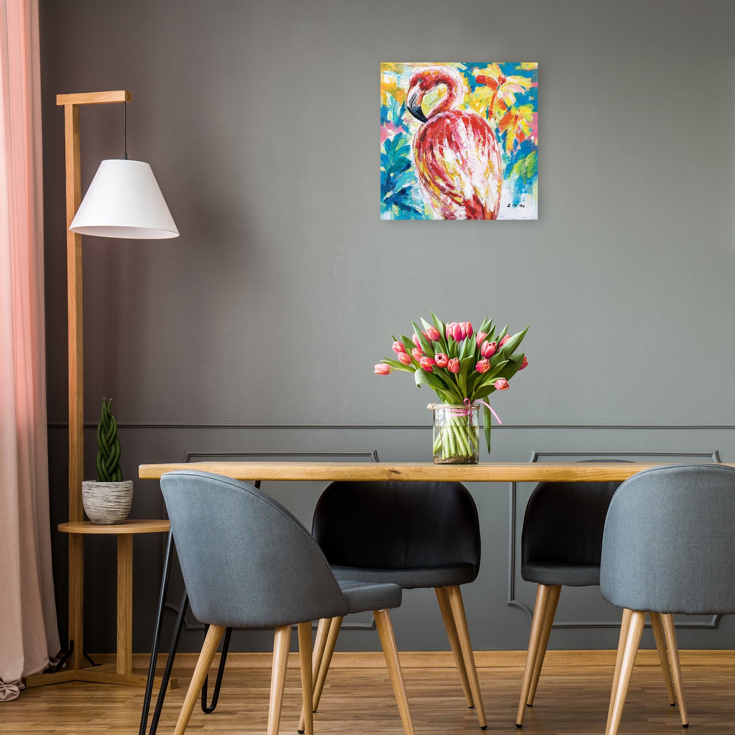 "The Colorful Flamingo" Oil Painting on Wrapped Canvas