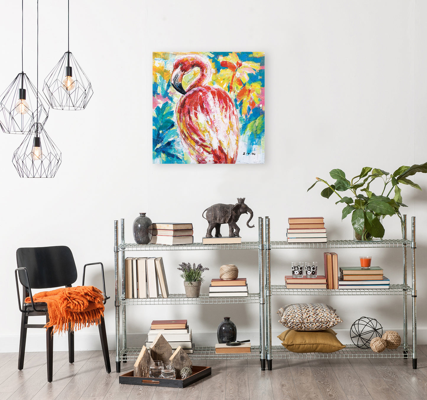 "The Colorful Flamingo" Oil Painting on Wrapped Canvas