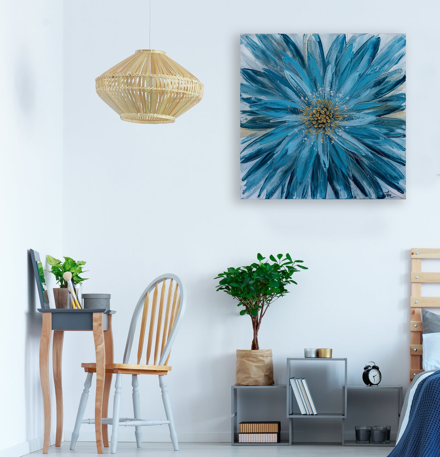 "Blue Daisy" Hand Painted on Wrapped Canvas