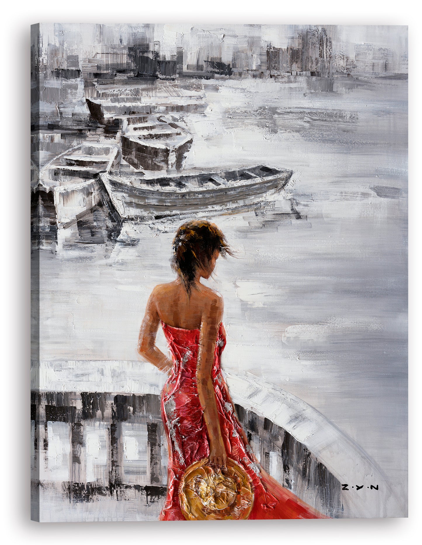 Original art "Solitude in Harbor” Hand-painted painting, Canvas Wall art home decor