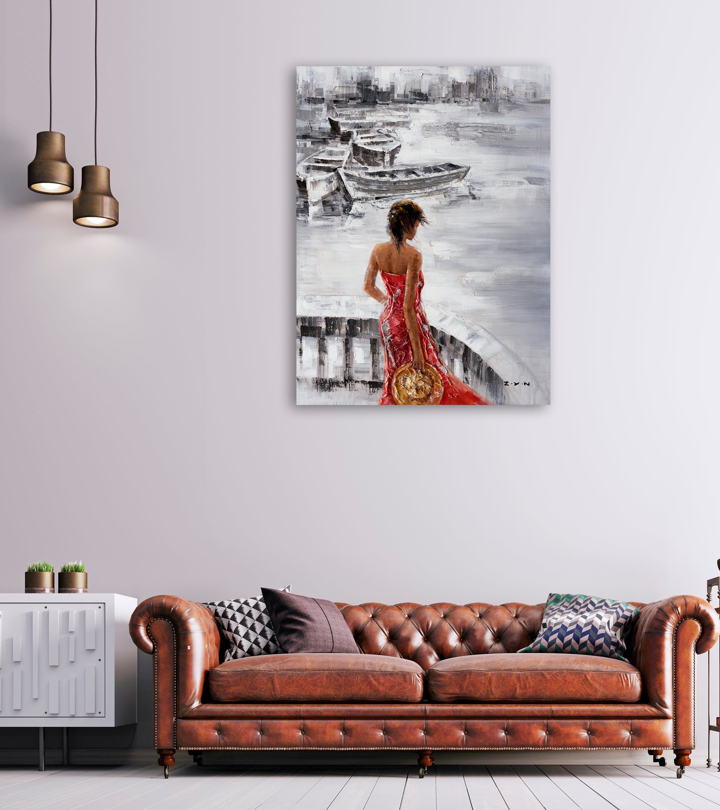 Original art "Solitude in Harbor” Hand-painted painting, Canvas Wall art home decor