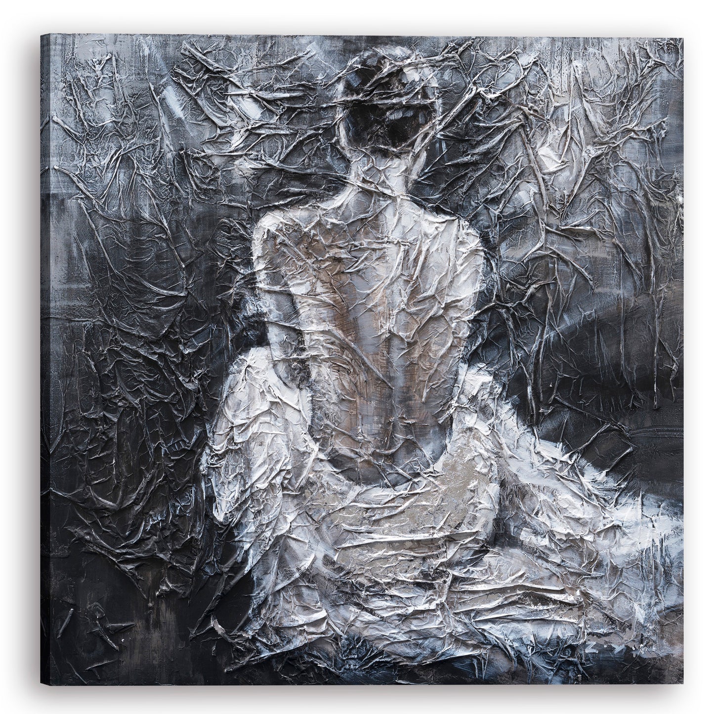 Original Hand-painted art "Back in Elegance" - Textured Abstract Figure Painting, Modern Nude Art, Contemporary Wall Decor
