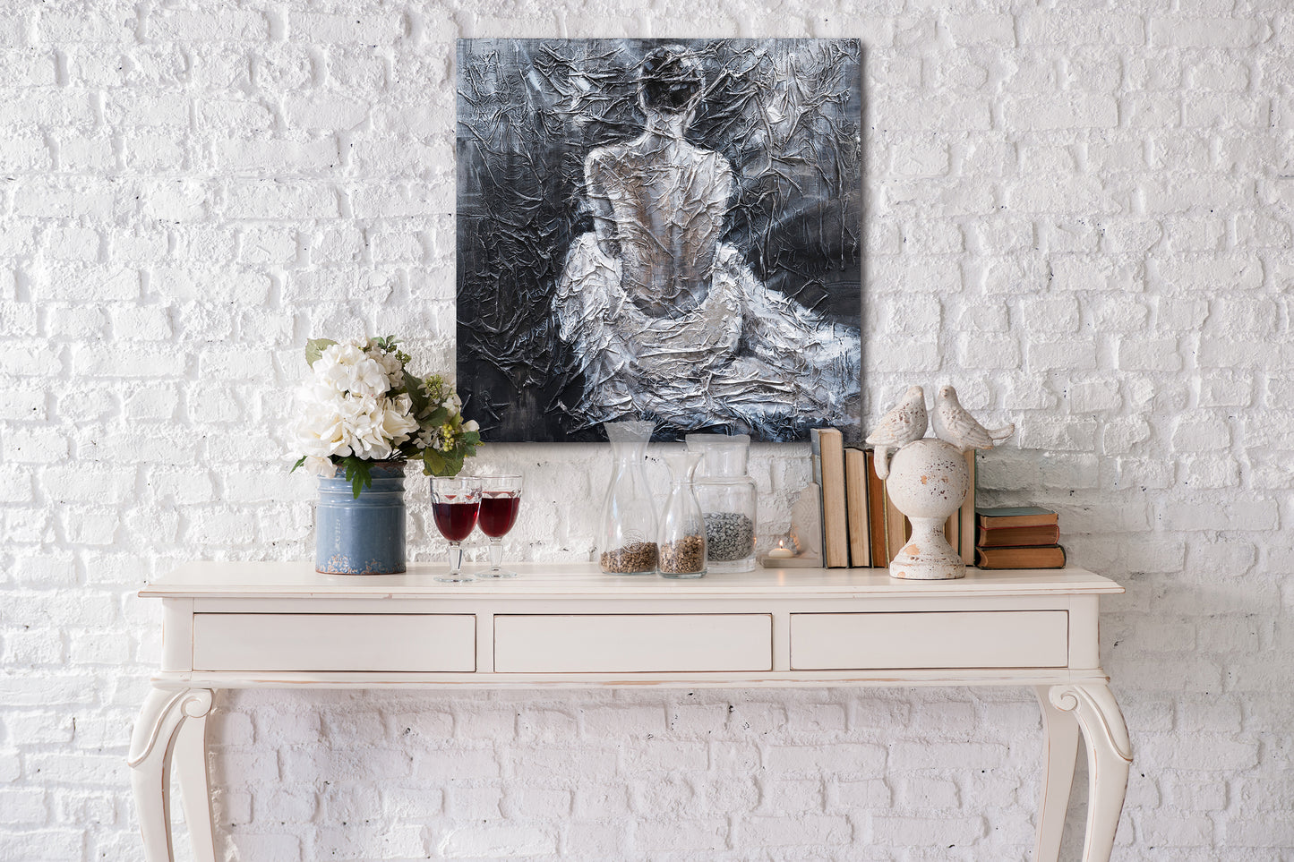 Original Hand-painted art "Back in Elegance" - Textured Abstract Figure Painting, Modern Nude Art, Contemporary Wall Decor