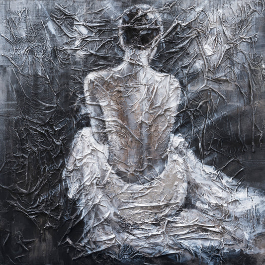 Original Hand-painted art "Back in Elegance" - Textured Abstract Figure Painting, Modern Nude Art, Contemporary Wall Decor