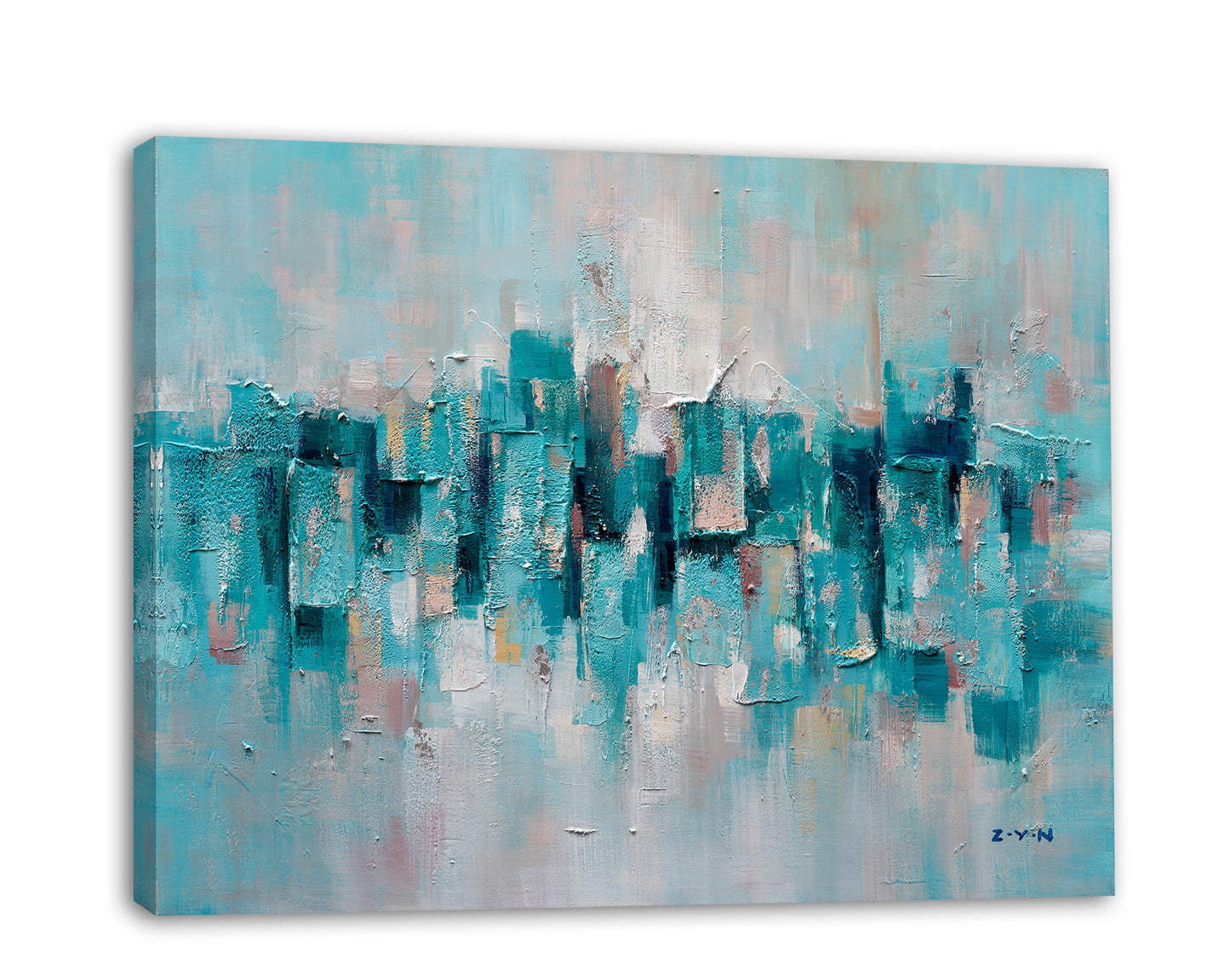 "Abstract Turquoise Lake" Hand Painted on Wrapped Canvas