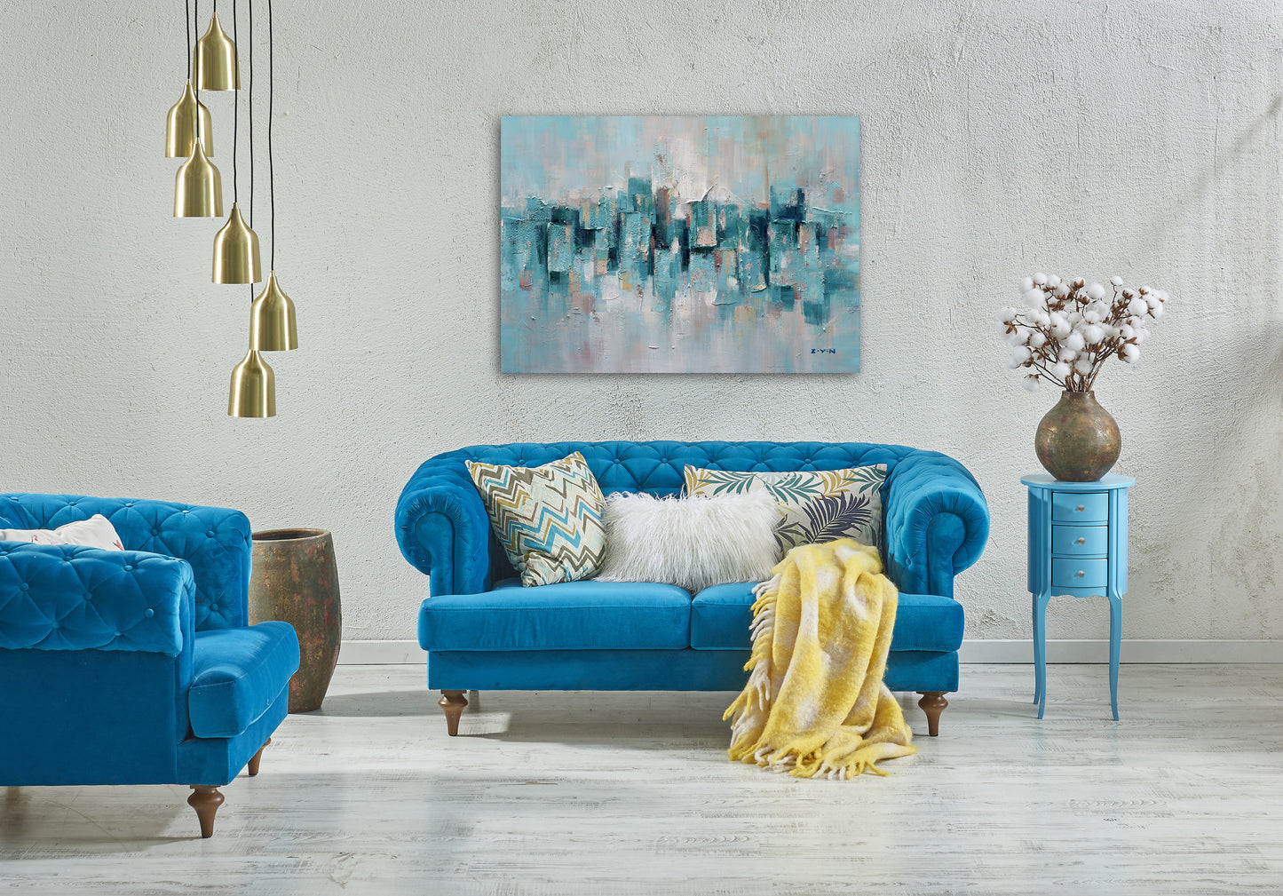 "Abstract Turquoise Lake" Hand Painted on Wrapped Canvas
