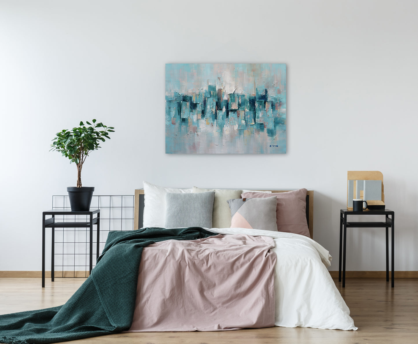 "Abstract Turquoise Lake" Hand Painted on Wrapped Canvas