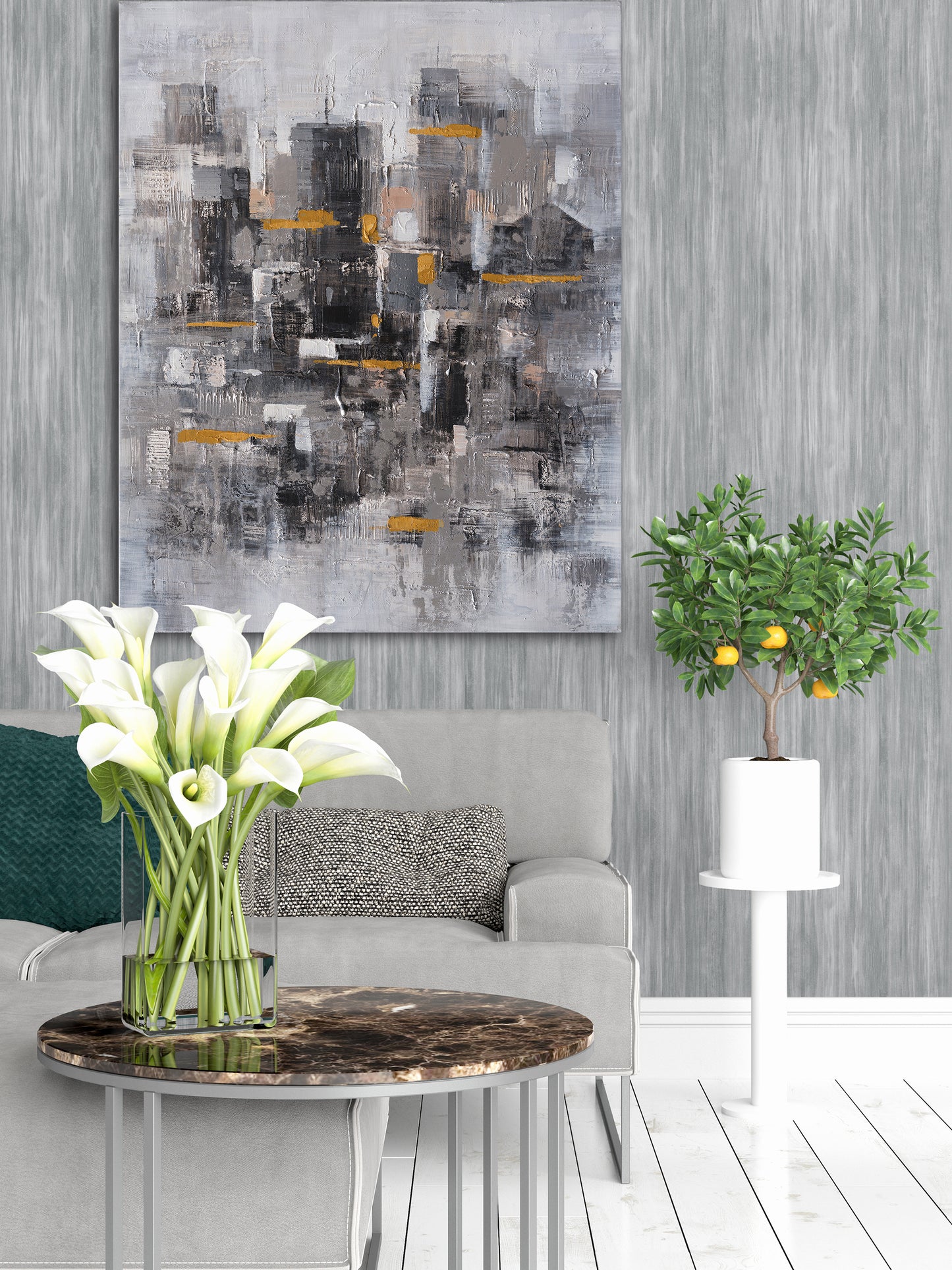 "Abstract Gold Tokens II" Hand Painted on Wrapped Canvas