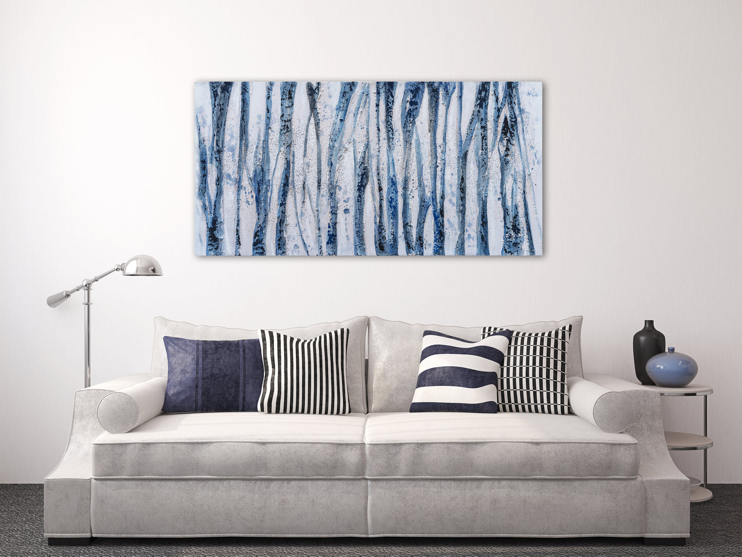 "Blue Bamboo Abstract" Hand Painted on Wrapped Canvas