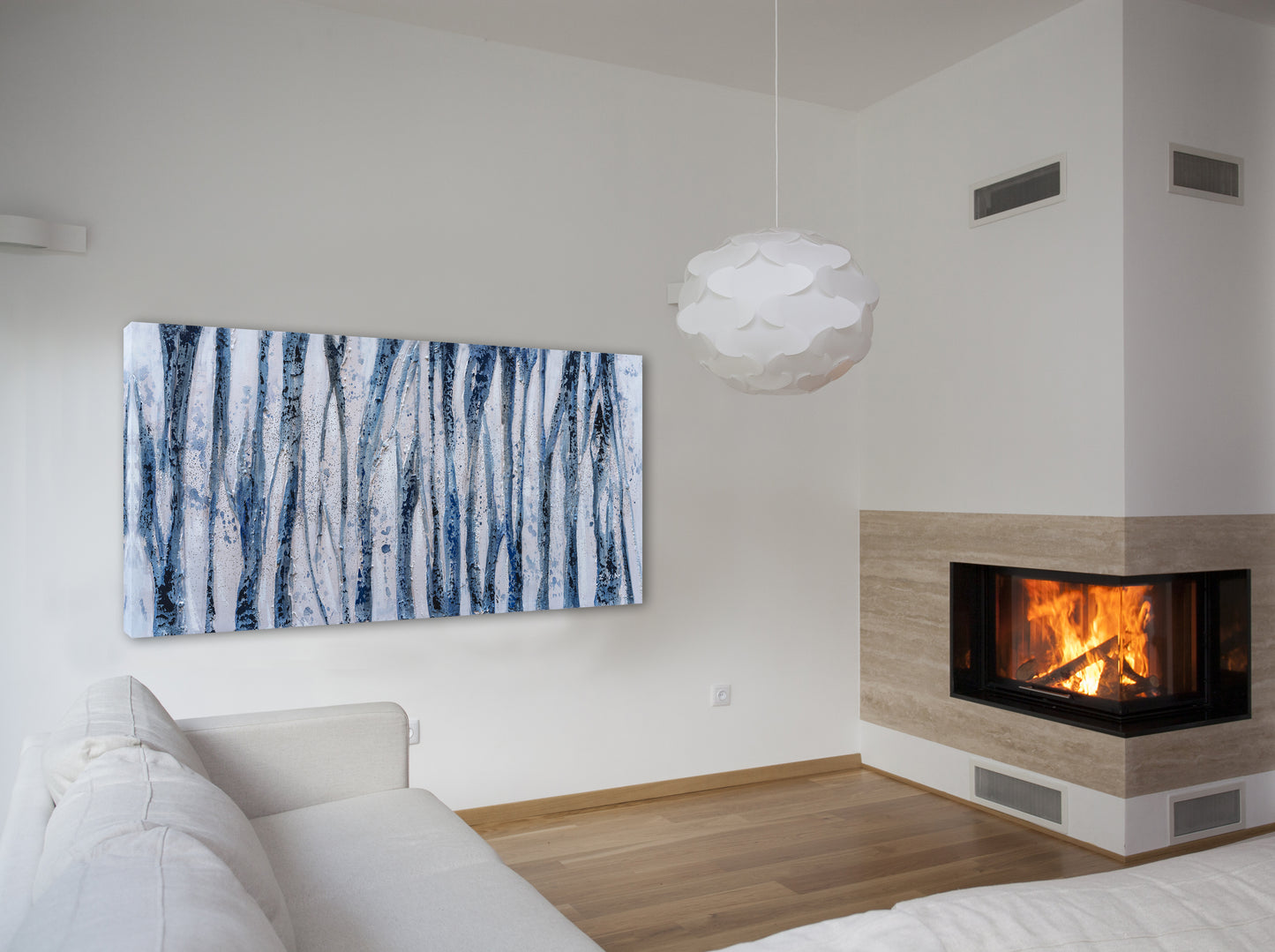 "Blue Bamboo Abstract" Hand Painted on Wrapped Canvas
