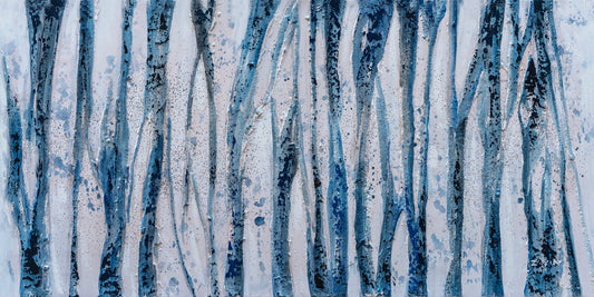 "Blue Bamboo Abstract" Hand Painted on Wrapped Canvas