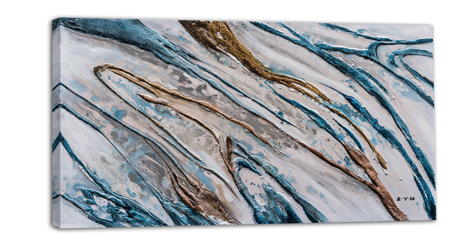 "Water Running Down The Hill Abstract" Hand Painted on Wrapped Canvas