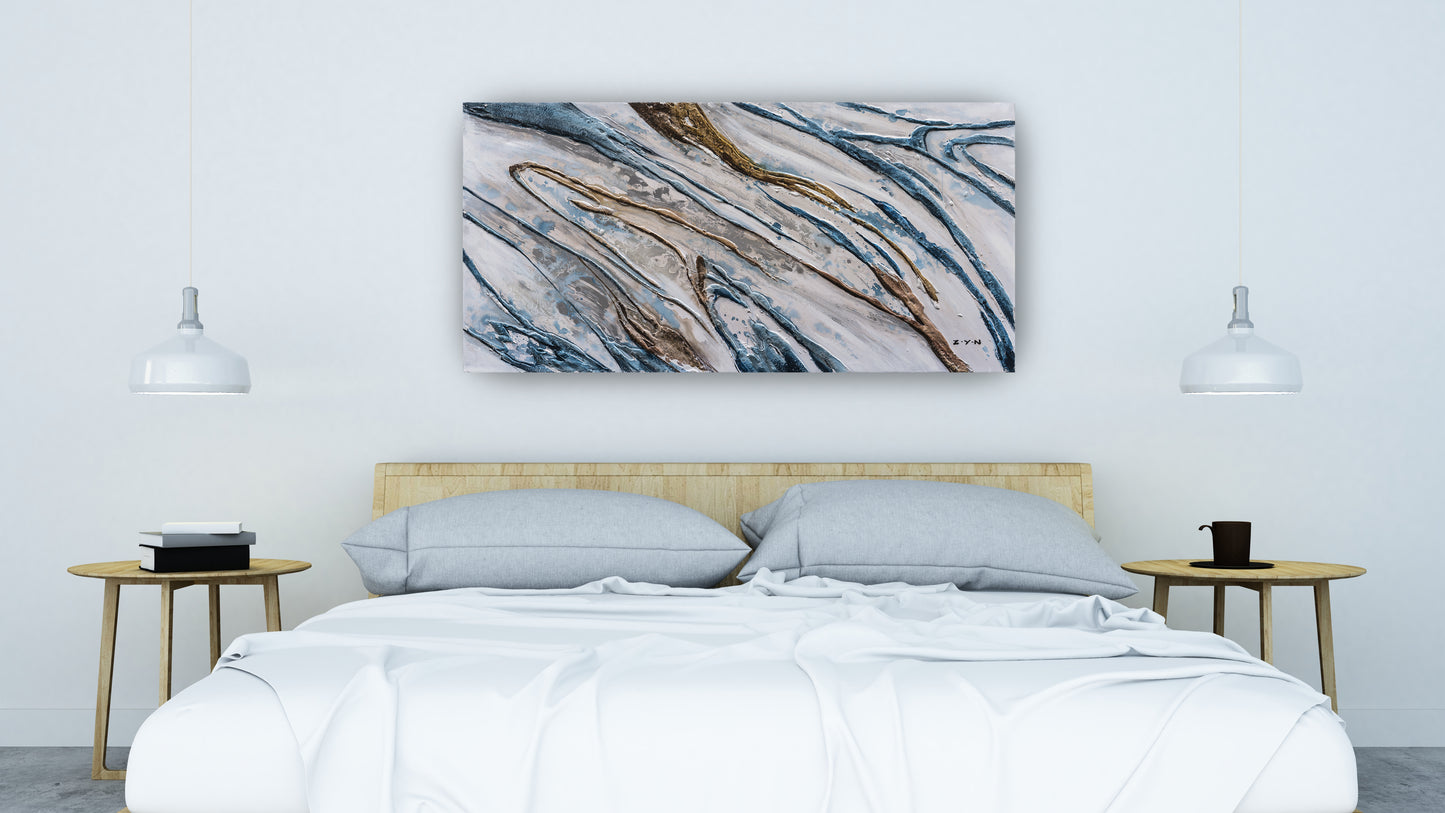 "Water Running Down The Hill Abstract" Hand Painted on Wrapped Canvas