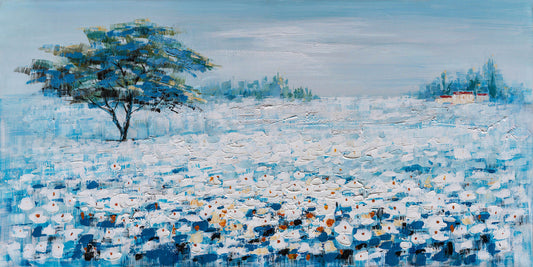 "A Blue Flower Field I" Hand Painted on Wrapped Canvas