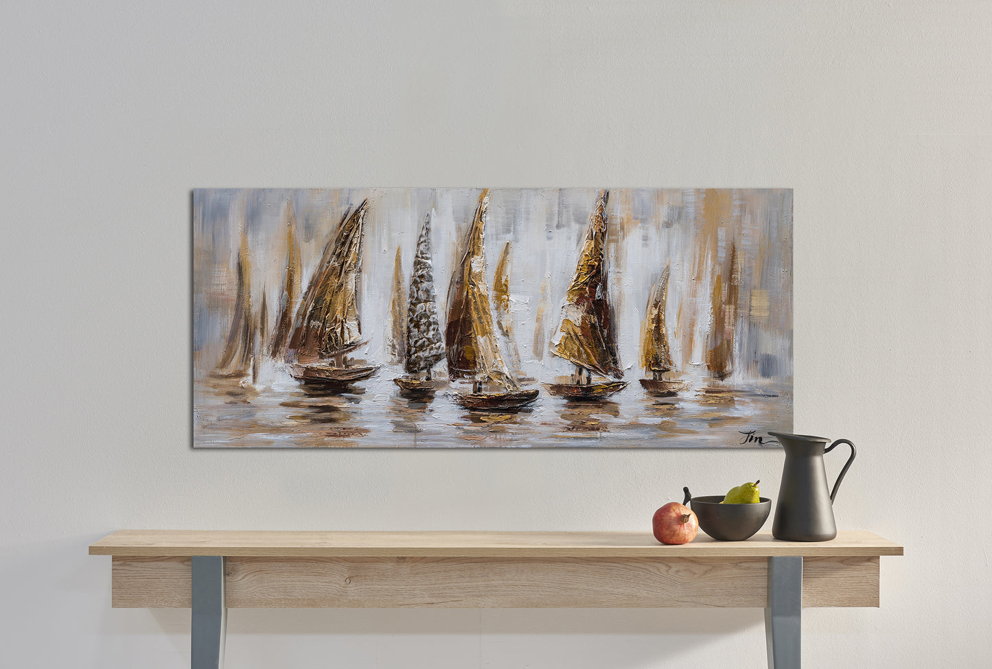 "Gold Sail Boats" Hand Painted on Wrapped Canvas