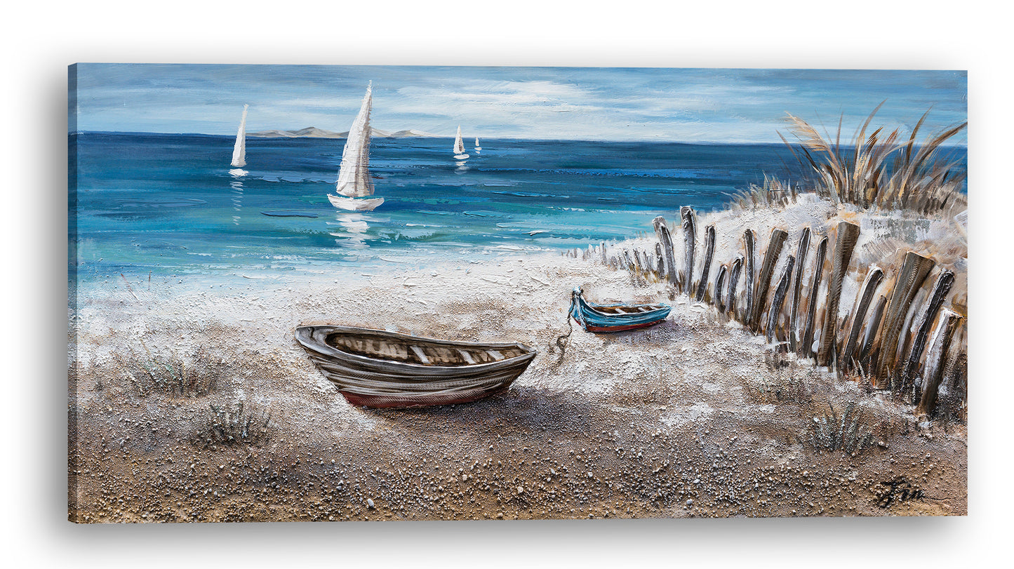 "Boats on the Sand" Hand Painted on Wrapped Canvas