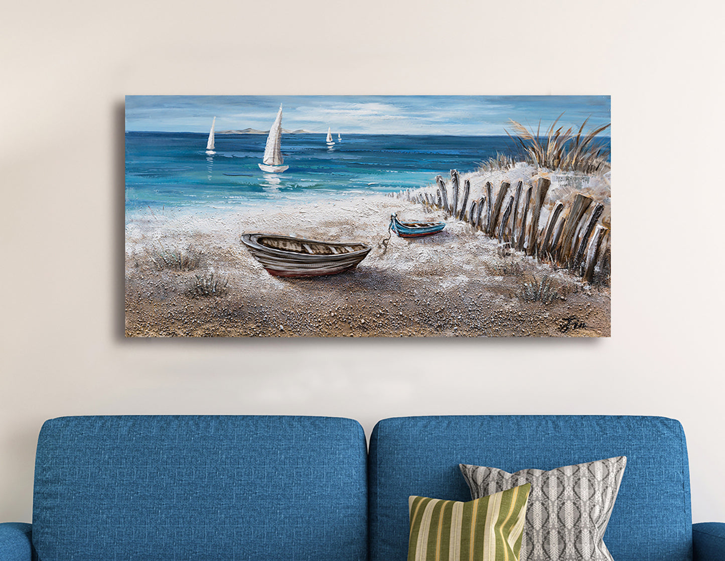 "Boats on the Sand" Hand Painted on Wrapped Canvas