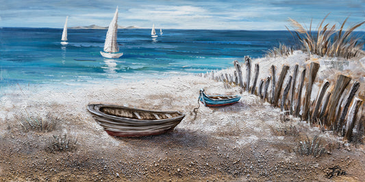 "Boats on the Sand" Hand Painted on Wrapped Canvas