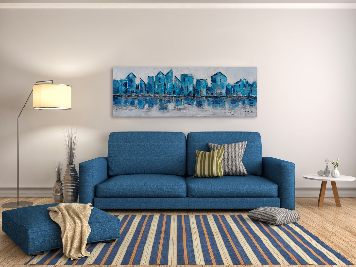 "Shades of Blue" Hand Painted on Wrapped Canvas