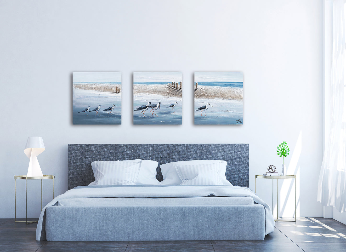 "A Clan of Seagulls" Hand Painted on Wrapped Canvas 20x20"-3piece