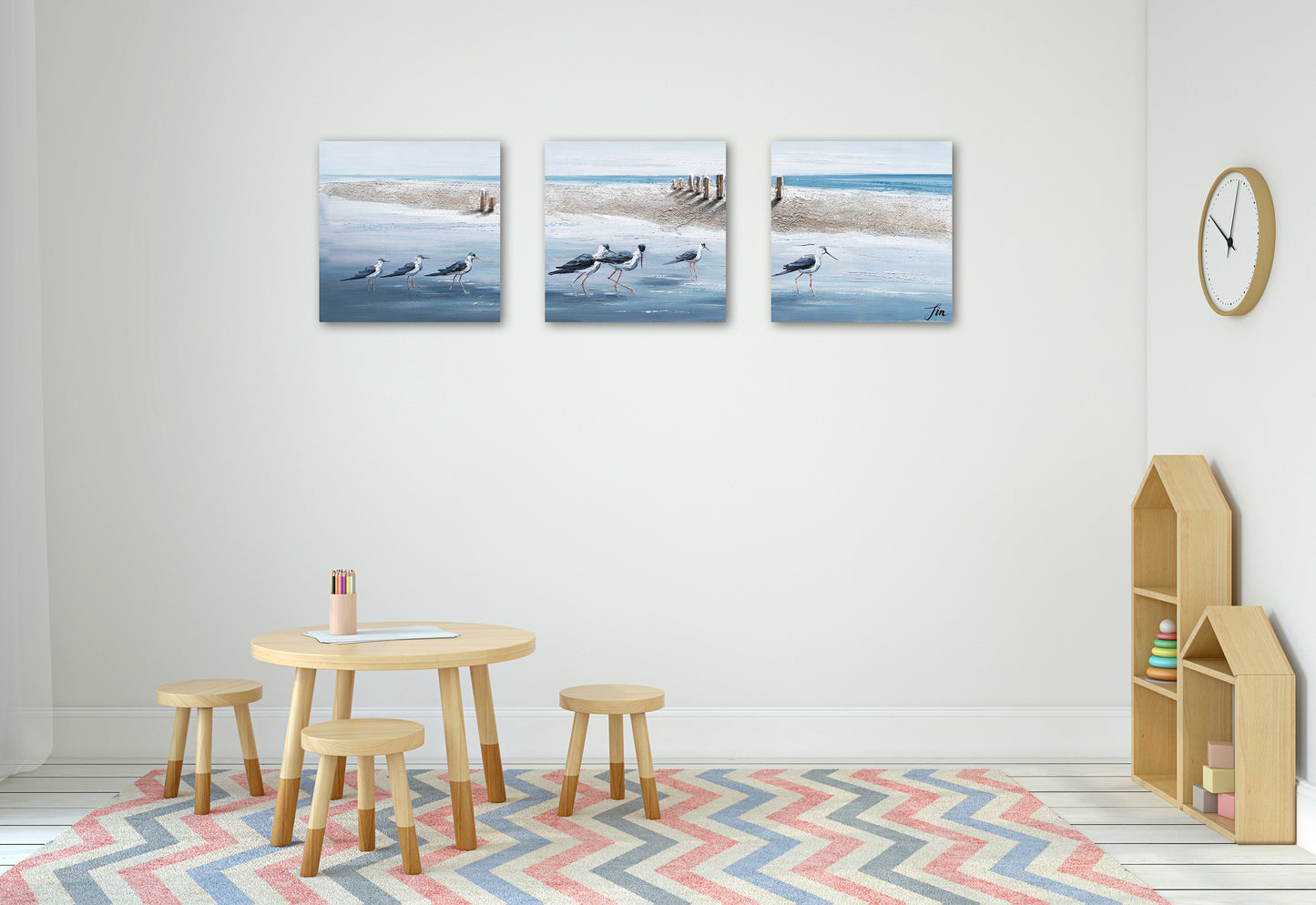 "A Clan of Seagulls" Hand Painted on Wrapped Canvas 20x20"-3piece