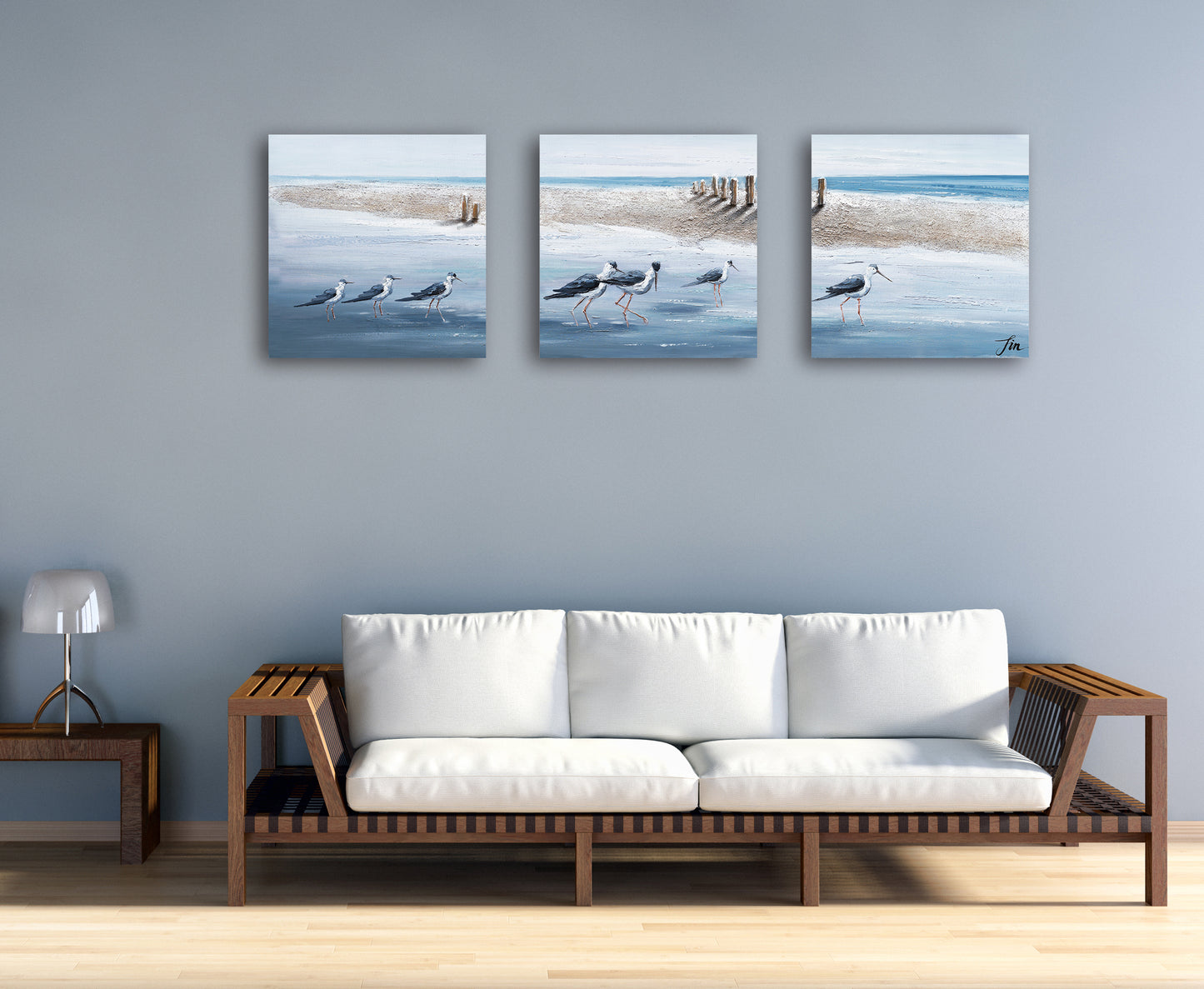 "A Clan of Seagulls" Hand Painted on Wrapped Canvas 20x20"-3piece
