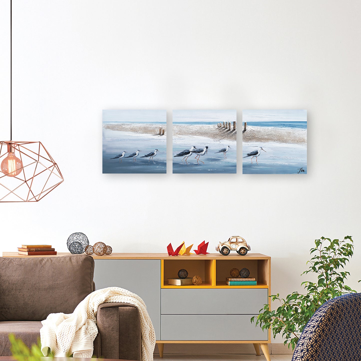 "A Clan of Seagulls" Hand Painted on Wrapped Canvas 20x20"-3piece