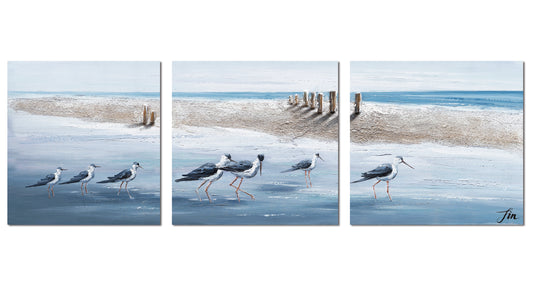 "A Clan of Seagulls" Hand Painted on Wrapped Canvas 20x20"-3piece
