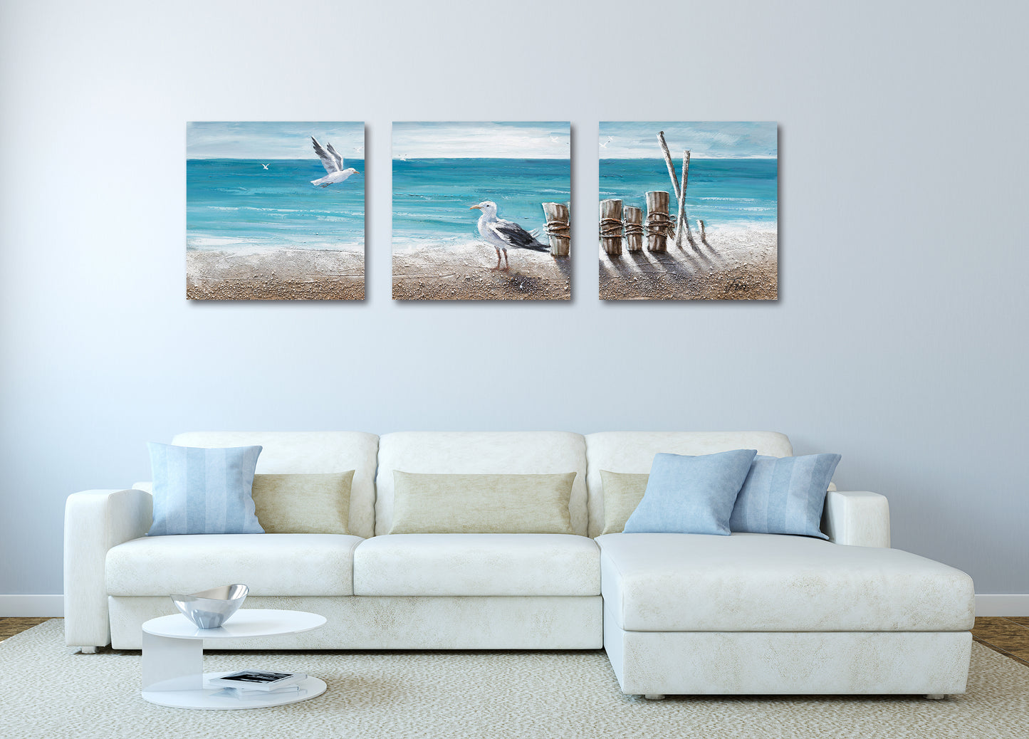 "Sunny Days by the Water" Hand Painted on Wrapped Canvas 20"H x 20"W x 1.5"D-3piece