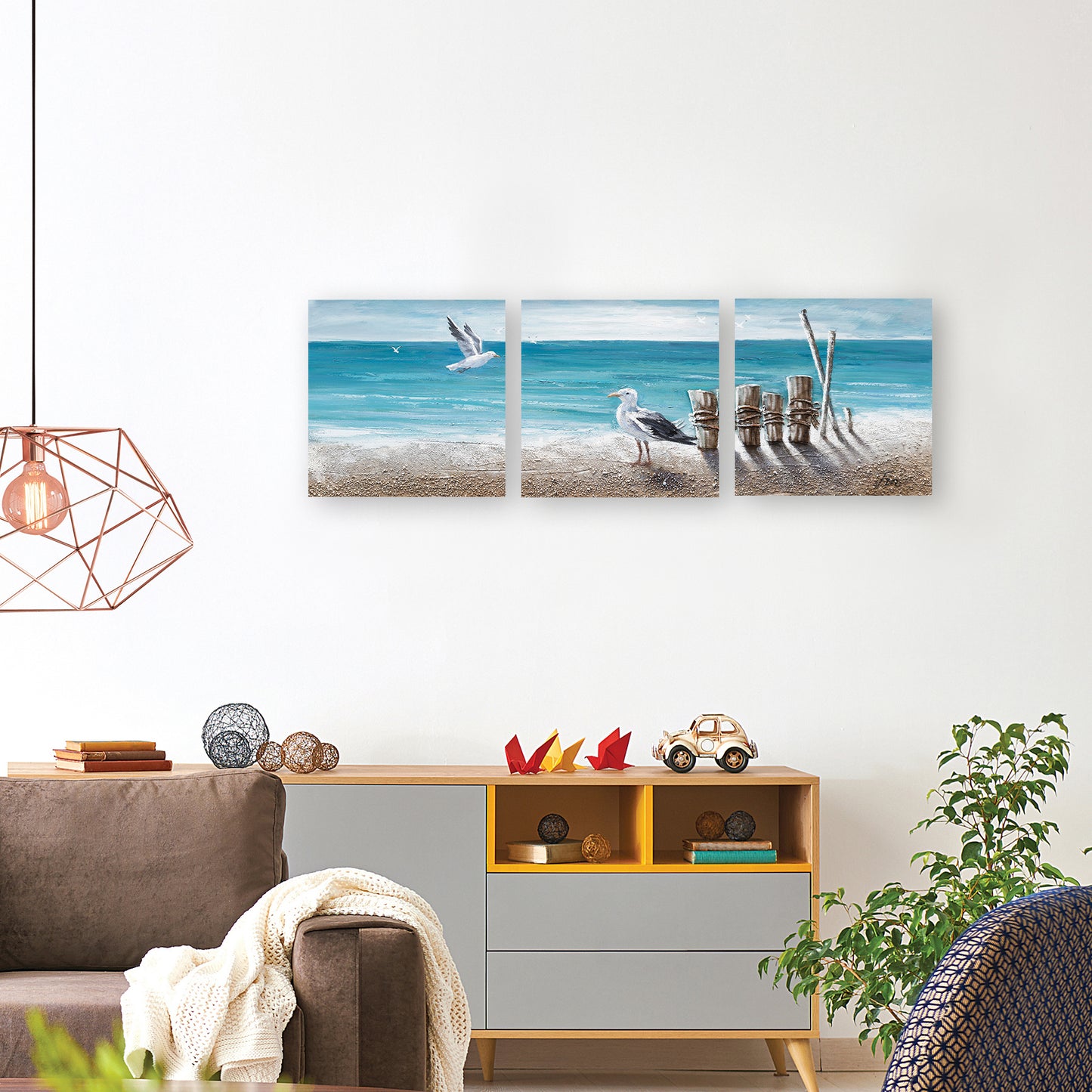 "Sunny Days by the Water" Hand Painted on Wrapped Canvas 20"H x 20"W x 1.5"D-3piece