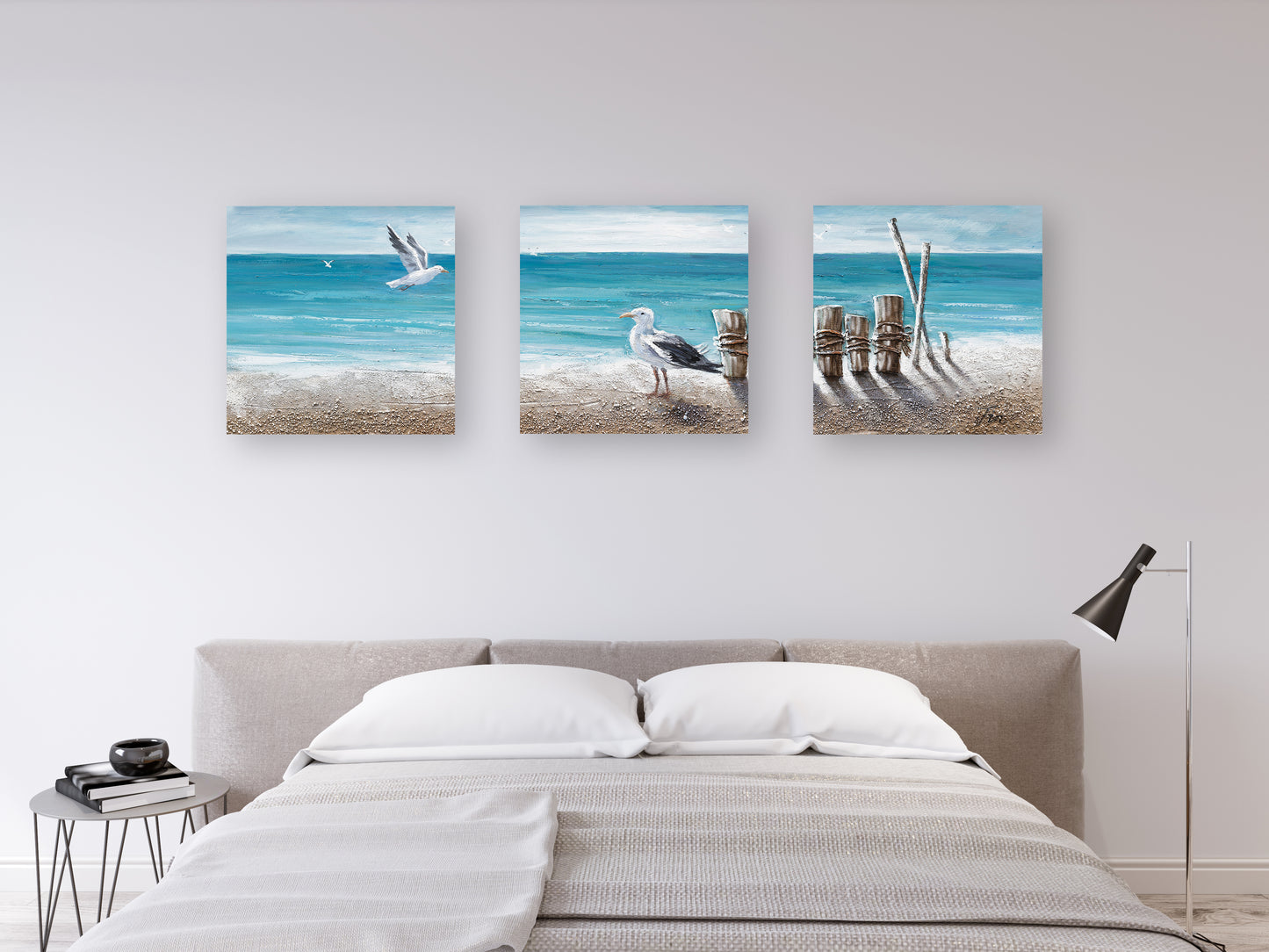 "Sunny Days by the Water" Hand Painted on Wrapped Canvas 20"H x 20"W x 1.5"D-3piece