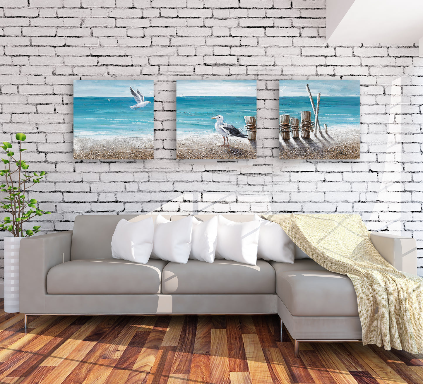 "Sunny Days by the Water" Hand Painted on Wrapped Canvas 20"H x 20"W x 1.5"D-3piece