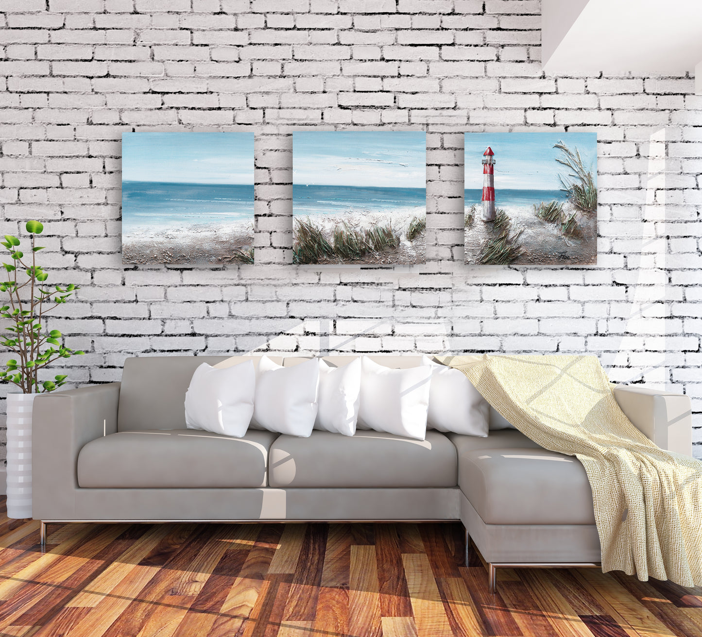 "The Lighthouse II" Hand Painted on Wrapped Canvas , 20"H x 20"W x 1.5"D-3piece